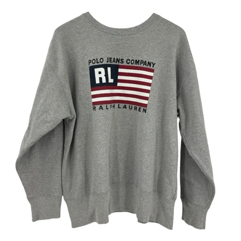 Vintage 90s Polo Ralph Lauren Company Large American Flag Preppy Sweatshirt M